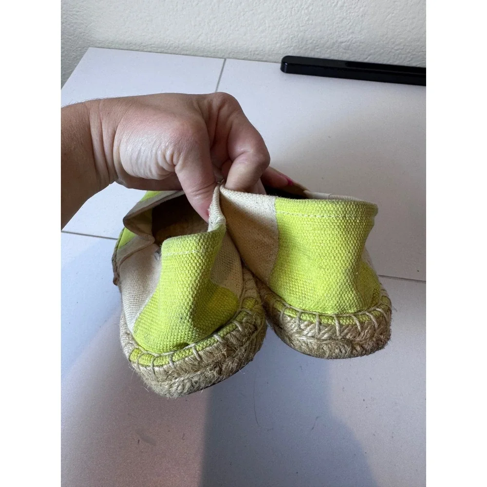 Soludos Espadrilles Shoes Women Size 7 Neon Yellow Stripe Canvas Flat Minimalist